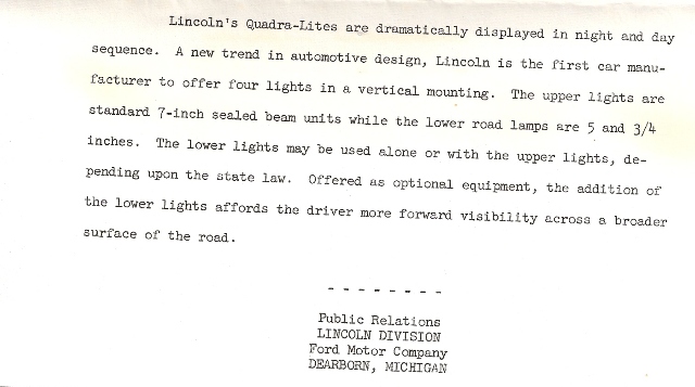 1957 Lincoln press release text 1957 Lincoln press release text